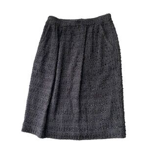 St. John Couture Skirt Black Tweed Wool Blend Pocketed 6 Mid Length